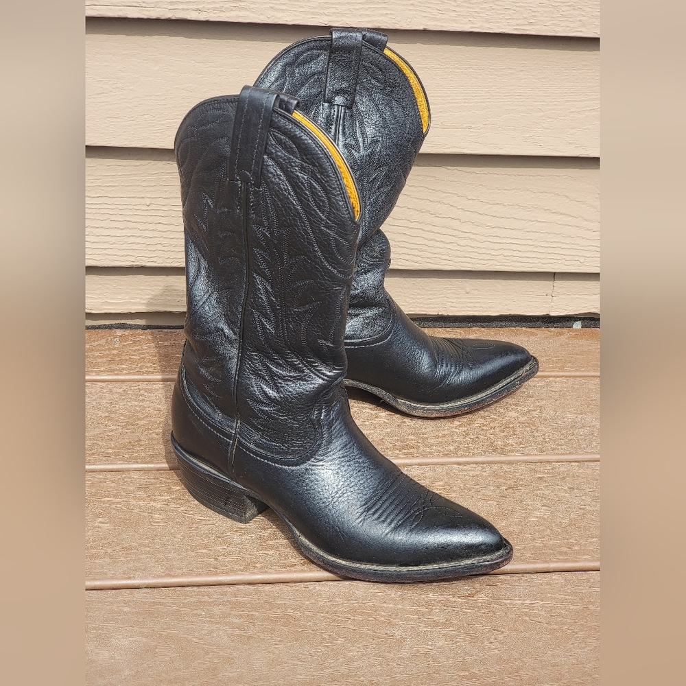 Nocona Western Cowboy Black Leather Rodeo Boots Size 6.5 B Men's, Women's Sz 8
